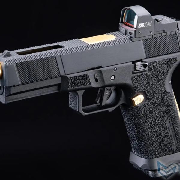Pistol airsoft GBB Salient Arms SAI BLU Tier One Gold EMG – RMR Cut, 330 FPS